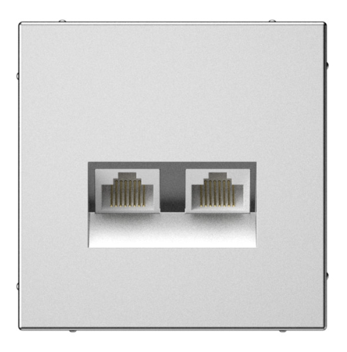 Розетка двойная компьютерная Systeme Electric ARTGALLERY RJ45+RJ45, кат. 5е, механизм, СТАЛЬ