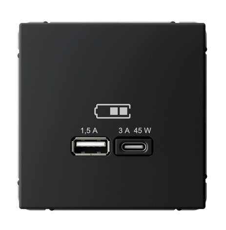 Розетка Systeme Electric ARTGALLERY USB A + тип-C 45Вт высокоскор.заряд. QC, PD, механизм, карбон