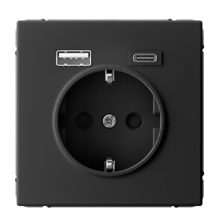 Розетка Systeme Electric ARTGALLERY 16А с 2 USB A+C, 5В/2,4А/3,0А, 2х5В/1,5А, механизм, карбон