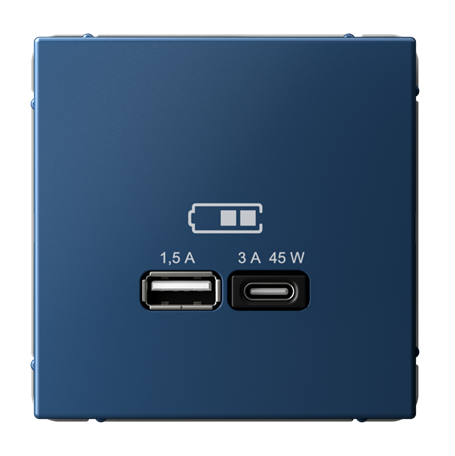 Розетка Systeme Electric ARTGALLERY USB A + тип-C 45Вт высокоскоростного заряда QC, PD, механизм, аквамарин