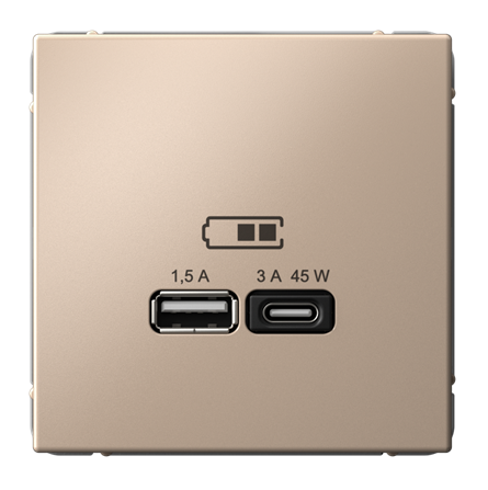Розетка Systeme Electric ARTGALLERY USB A + тип-C 45Вт высокоскоростного заряда QC, PD, механизм, песочный