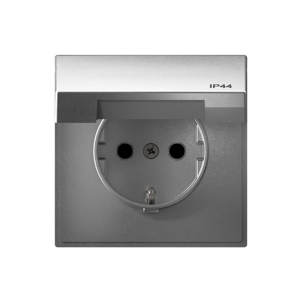 Розетка Systeme Electric ArtGallery с заземлением со шторками с крышкой, 16А, IP44, механизм, быстрозажимные клеммы, алюминий