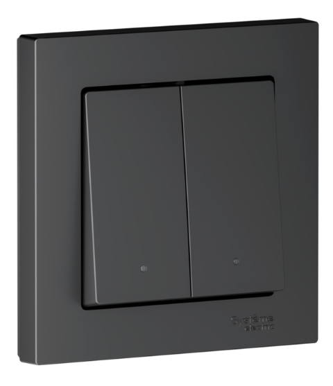 2-кл. выключатель с подсв. Systeme Electric ATLASDESIGN SMART, Zigbee, сх.5, L+N, 10А, мех., карбон