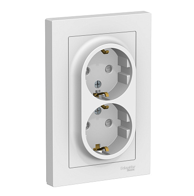 Розетка Systeme Electric ATLASDESIGN двойная с заземлением со шторками 16А в сборе белый купить с доставкой по РФ