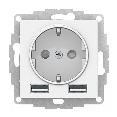 Розетка 1-м СП Systeme Electric AtlasDesign 16А IP20 с 2-мя заряд. устройствами USB тип A+A 5В/2.4А 2х5В/1.2А механизм белый