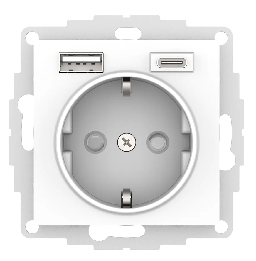 Розетка Systeme Electric AtlasDesign 16А с 2 USB A+C, мех, белый