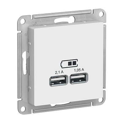 Розетка Systeme Electric ATLASDESIGN USB 5В 1 порт x 2,1 А 2 порта х 1,05 А механизм белый