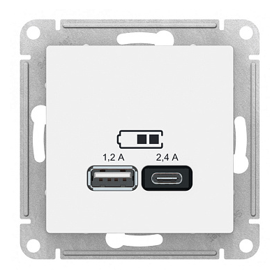 Розетка USB Systeme Electric ATLASDESIGN A+С, 5В/2,4 А, 2х5В/1,2 А, механизм, белый