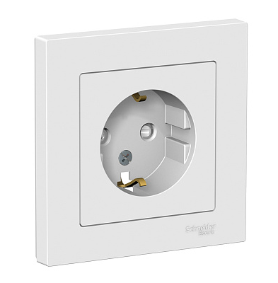 Розетка 1-м СП Systeme Electric AtlasDesign 16А IP20 с заземлением защитные шторки в сборе белый