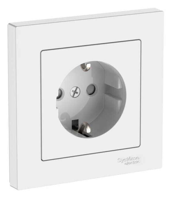 Розетка с заземлением со шторками 16А Systeme Electric ATLASDESIGN в сборе белый быстрозажимные клеммы