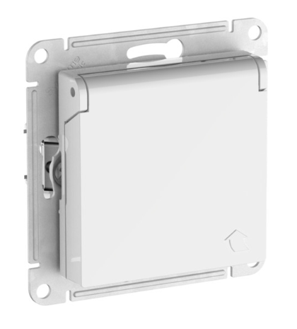 Розетка с заземлением со шторками с крышкой Systeme Electric ATLASDESIGN,16А,IP20, мех., быстрозажим. клем., БЕЛЫЙ