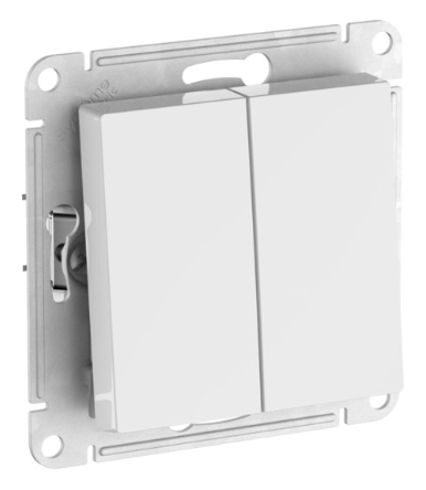 2-клавишный выключатель Systeme Electric ATLASDESIGN, сх.5, 10АХ, мех., быстрозажим. клем., белый