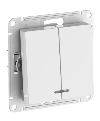 2-клавишный выключатель с подсветкой Systeme Electric ATLASDESIGN, сх.5а, 10АХ, быстрозажимные клеммы, белый