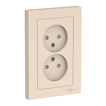 Розетка 2-м СП Systeme Electric AtlasDesign 16А IP20 без заземления защитные шторки в сборе бежевый