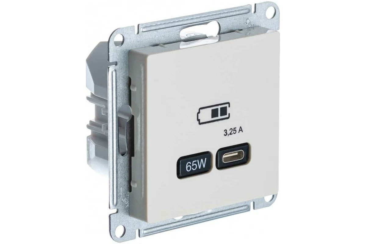 Розетка Atlas Design USB типа С, 65Вт, высокоскоростной заряд, QC, PD, механизм, бежевый