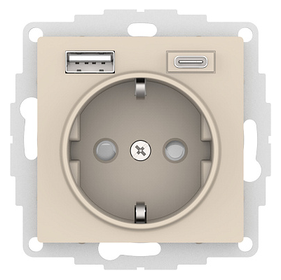 Розетка Systeme Electric AtlasDesign бежевый 16А с USB A+C (5В/2,4А/3 А, 2х5В/1,5А), мех