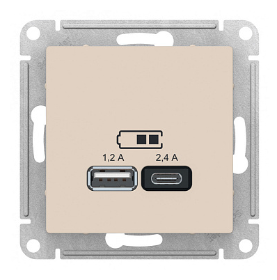 Розетка USB Systeme Electric AtlasDesign тип A+C 5В/2.4А 2х5В/1.2А механизм бежевый
