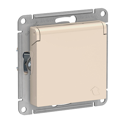 Розетка Systeme Electric ATLASDESIGN с заземлением со шторками с крышкой 16А IP20 механизм бежевый