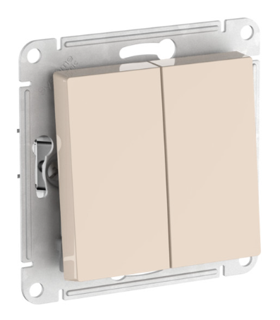 2-клавишный выключатель Systeme Electric ATLASDESIGN, сх.5, 10АХ, быстрозажимные клеммы, бежевый