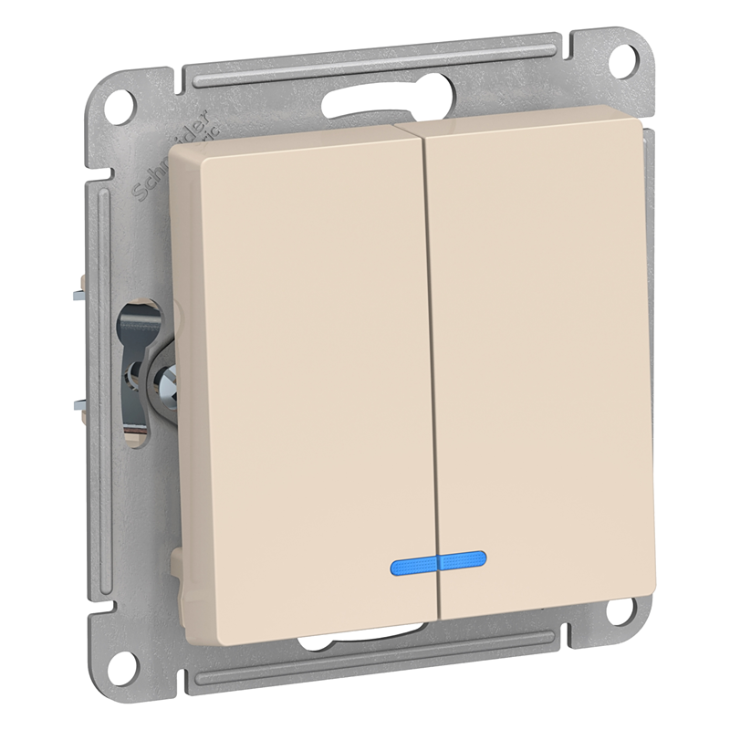 Выключатель Systeme Electric двухклавишный ATLASDESIGN с подсветкой схема 5а 10АХ механизм бежевый купить с доставкой по РФ