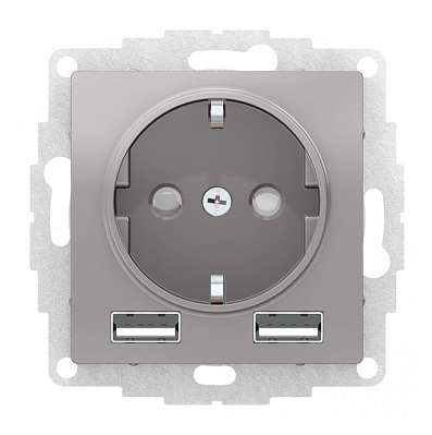 Розетка 1-м СП Systeme Electric AtlasDesign 16А IP20 с 2-мя заряд. устройствами USB тип A+A 5В/2.4А 2х5В/1.2А механизм алюминий