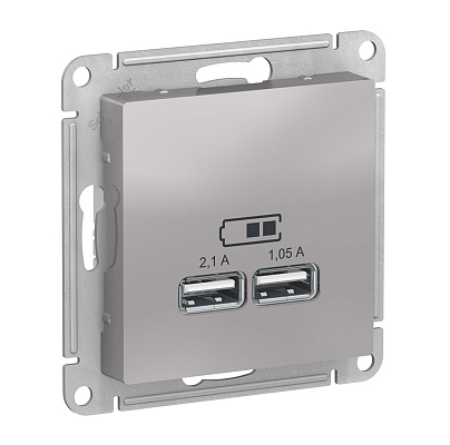 Розетка Systeme Electric ATLASDESIGN USB 5В 1 порт x 2,1 А 2 порта х 1,05 А, механизм алюминий