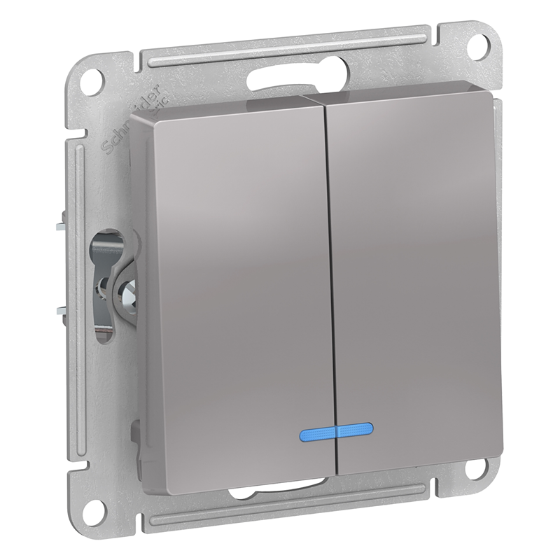 Выключатель Systeme Electric 2-кл. СП AtlasDesign 10А IP20 (сх. 5а) 10AX с подсветкой механизм алюм. SE ATN000353