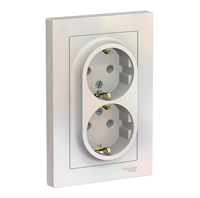 Розетка Systeme Electric ATLASDESIGN двойная с заземлением 16А в сборе жемчуг