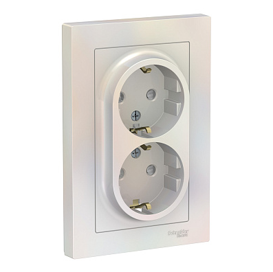 Розетка Systeme Electric ATLASDESIGN двойная с заземлением со шторками 16А в сборе жемчуг