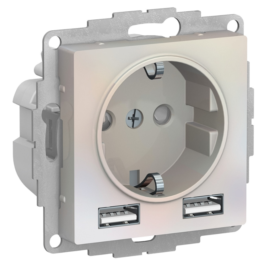 Розетка Systeme Electric AtlasDesign жемчуг SO + USB A+A, 5В/2,4А, 2х5В/1,2А, механизм
