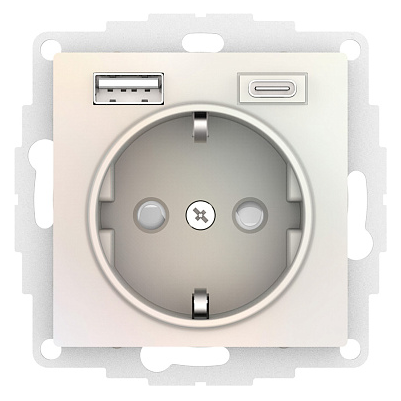 Розетка Systeme Electric AtlasDesign жемчуг 16А с USB A+C (5В/2,4А/3 А, 2х5В/1,5А), мех