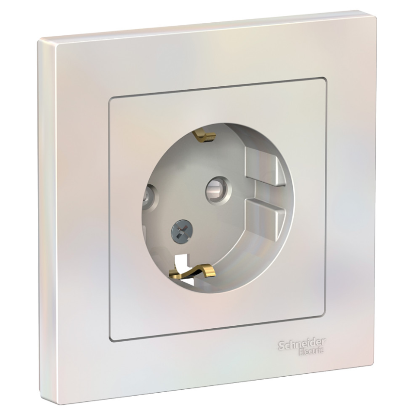 Розетка 1-м СП Systeme Electric AtlasDesign 16А IP20 с заземлением защитные шторки в сборе жемчуг