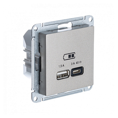 Розетка Systeme Electric AtlasDesign шампань USB A + тип-C 45W высокоскоростного заряда QC,PD, мех. купить с доставкой по РФ