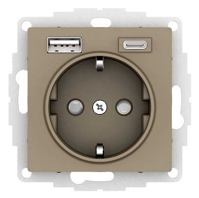 Розетка Systeme Electric AtlasDesign шампань 16А с USB A+C (5В/2,4А/3 А, 2х5В/1,5А), мех
