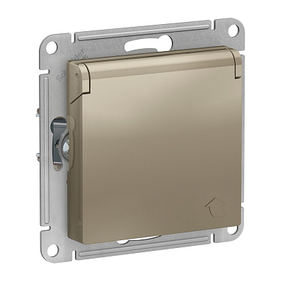 Розетка Systeme Electric ATLASDESIGN с заземлением со шторками с крышкой 16А IP20 механизм шампань