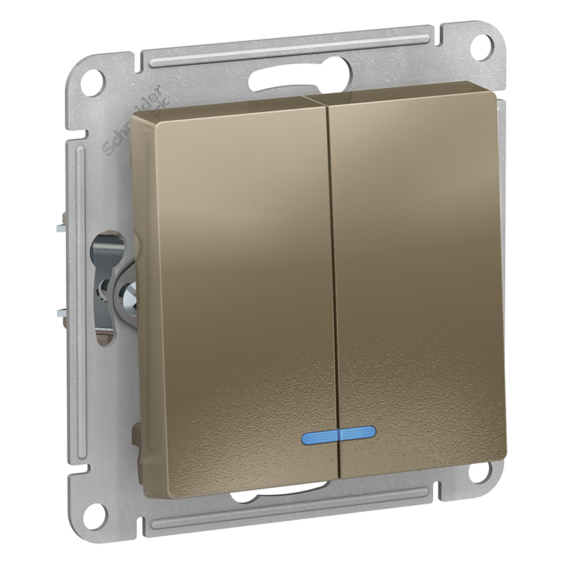 Выключатель Systeme Electric 2-кл. СП AtlasDesign 10А IP20 (сх. 5а) 10AX с подсветкой механизм шампань SE ATN000553 купить с доставкой по РФ