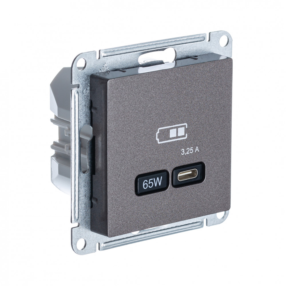 Розетка Atlas Design USB типа С, 65Вт, высокоскоростной заряд, QC, PD, механизм, мокко купить с доставкой по РФ