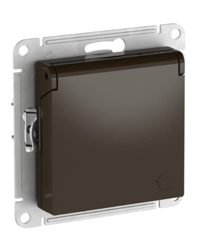 Розетка с заземлением со шторкой с крышкой Systeme Electric ATLASDESIGN, 16А,IP20, быстрозажимные клеммы, МОККО