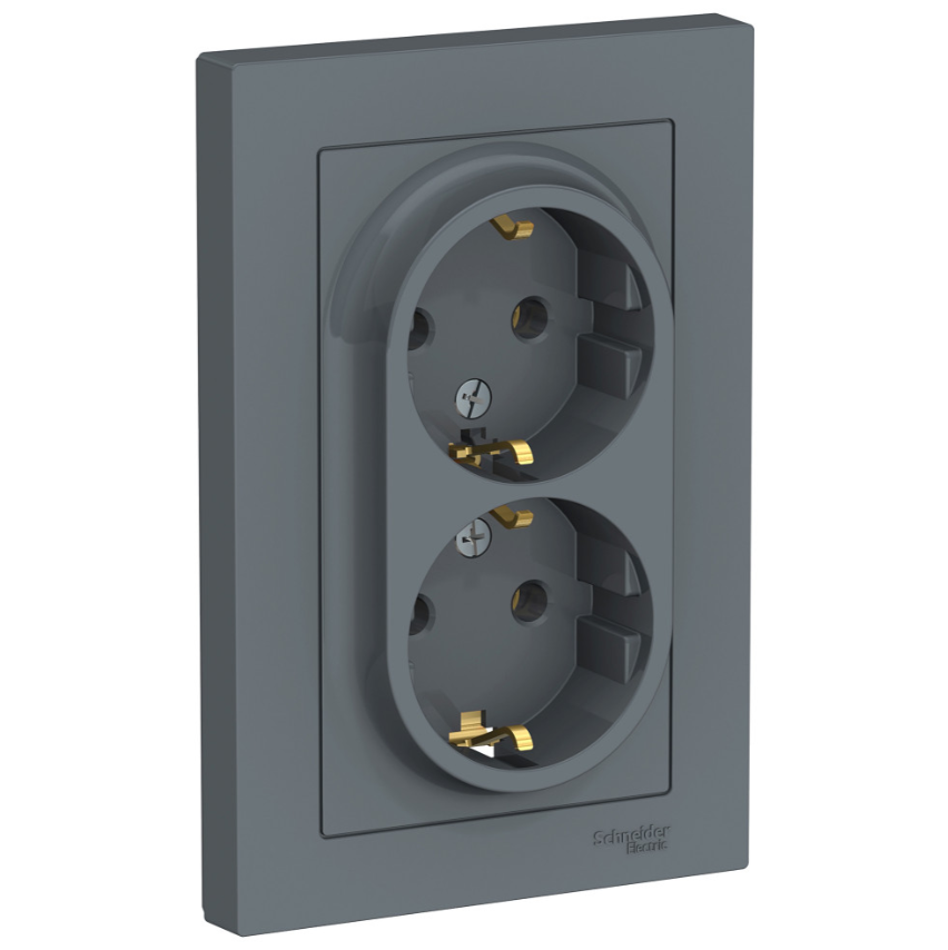 Розетка Systeme Electric ATLASDESIGN двойная с заземлением 16А в сборе грифель купить с доставкой по РФ