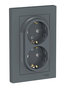 Розетка 2-м СП Systeme Electric AtlasDesign 16А IP20 с заземлением защитные шторки в сборе грифель