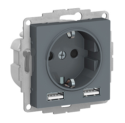 Розетка Systeme Electric AtlasDesign грифель SO + USB A+A, 5В/2,4А, 2х5В/1,2А, механизм