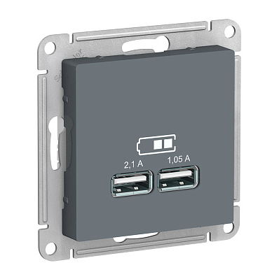 Розетка Systeme Electric ATLASDESIGN USB 5В 1 порт x 2,1 А 2 порта х 1,05 А механизм грифель