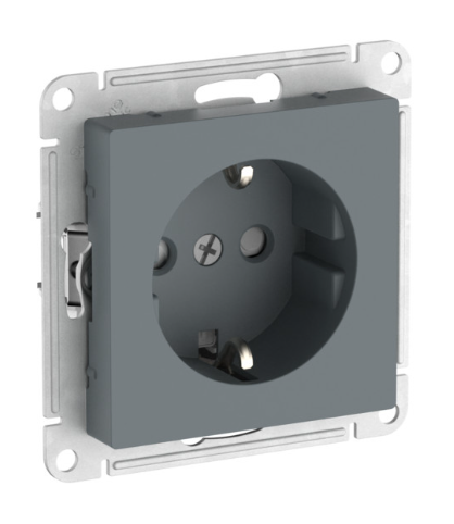 Розетка с заземлением со шторками Systeme Electric ATLASDESIGN, 16А, быстрозажимные клеммы, ГРИФЕЛЬ