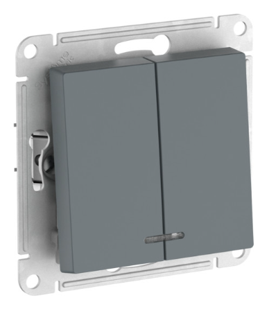 2-клавишный выключатель с подсветкой Systeme Electric ATLASDESIGN,сх.5а, 10АХ, быстрозажимные клеммы, грифель