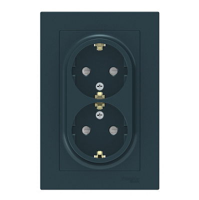 Розетка Systeme Electric AtlasDesign изумруд с заземлением двойная, со шторками, 16А, в сборе