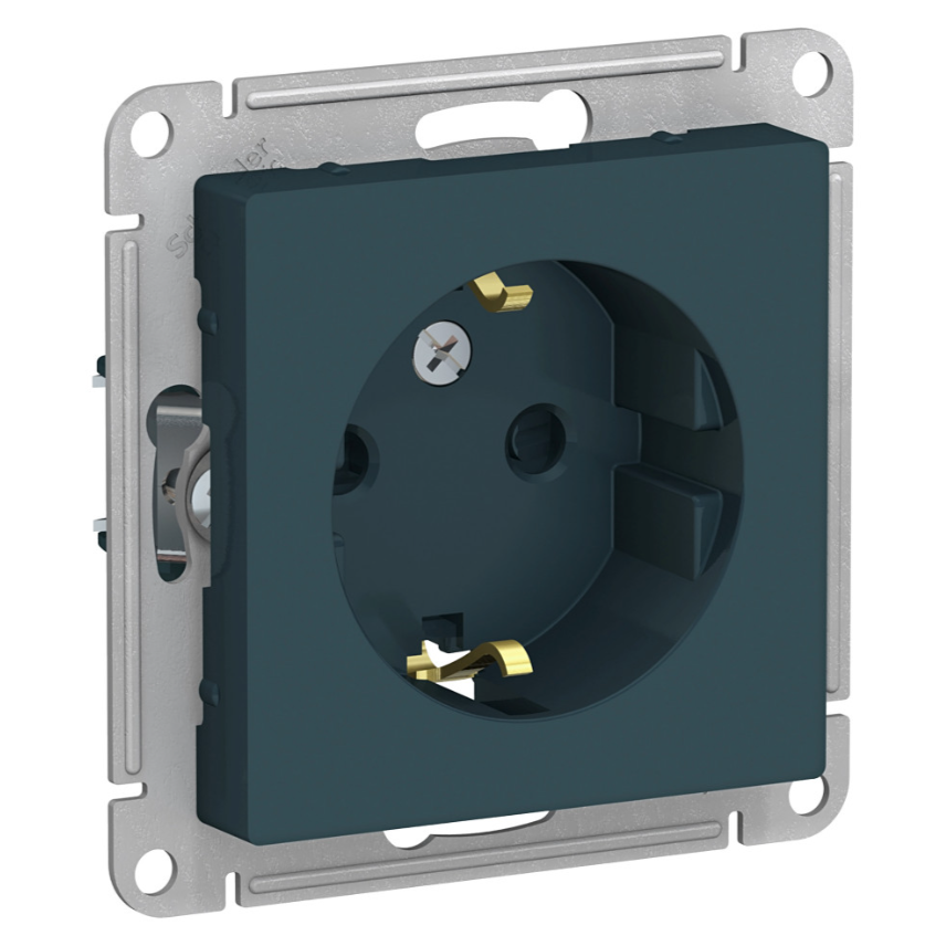 Розетка 1-м СП Systeme Electric AtlasDesign 16А IP20 с заземлением защитные шторки механизм изумруд