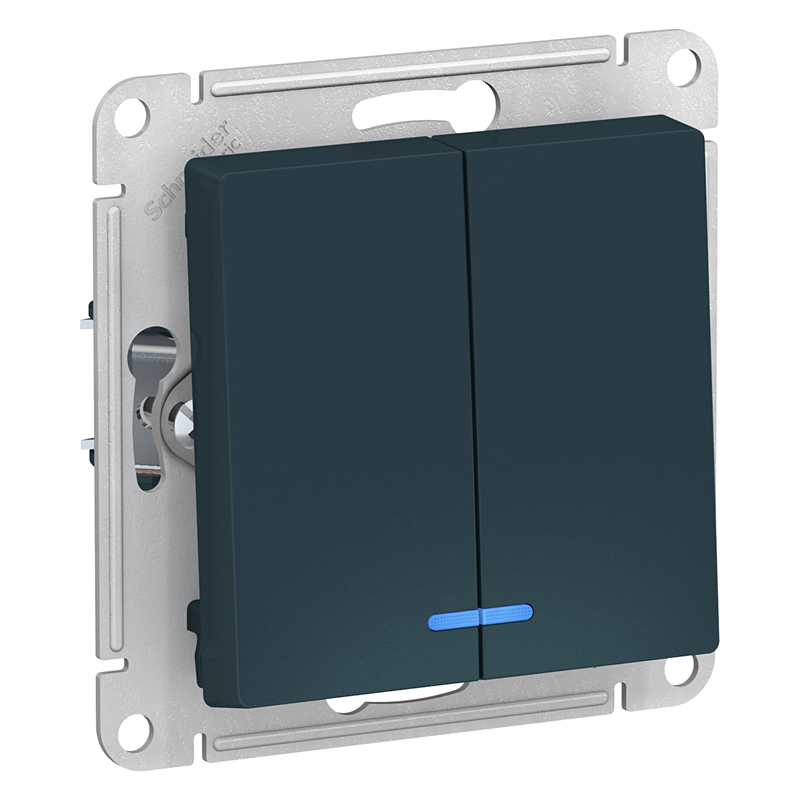 Выключатель Systeme Electric двухклавишный ATLASDESIGN с подсветкой схема 5а 10АХ механизм изумруд