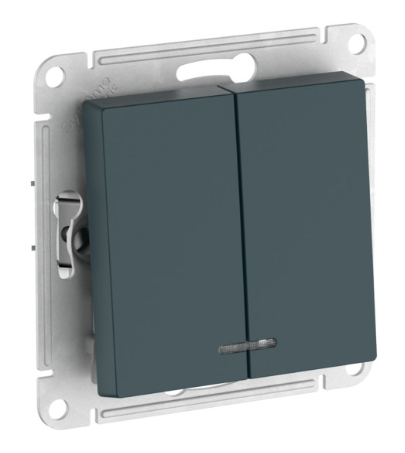 2-клавишный выключатель с подсветкой Systeme Electric ATLASDESIGN, сх.5а, 10АХ,мех., быстрозажимные клеммы, изумруд