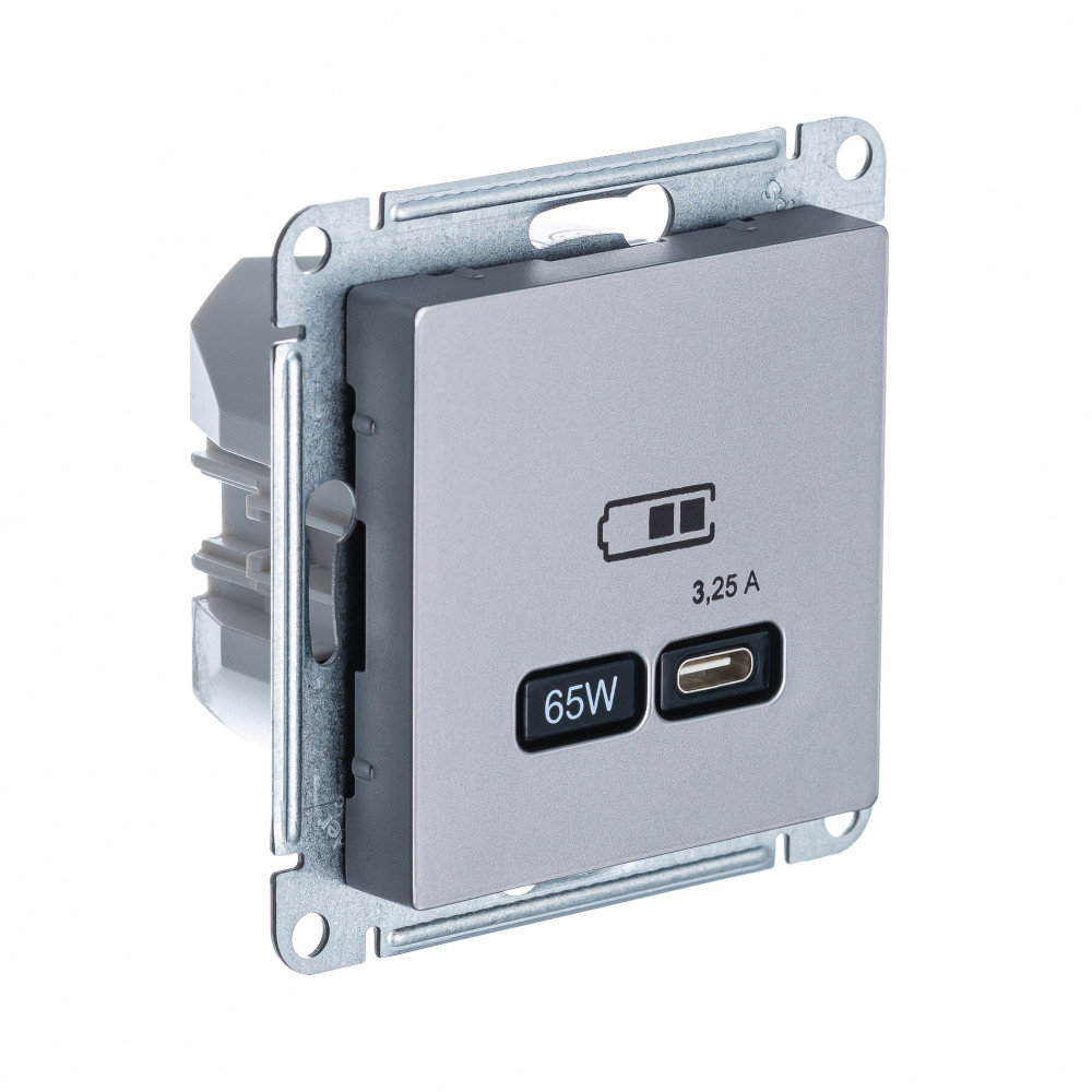 Розетка Atlas Design USB типа С, 65Вт, высокоскоростной заряд, QC, PD, механизм, сталь