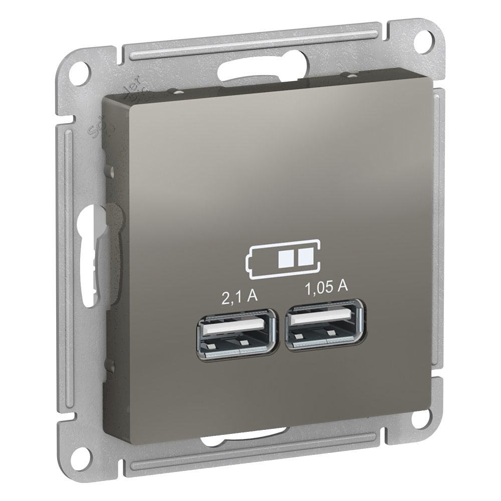 Розетка Atlas Design USB типа A+A, механизм, сталь